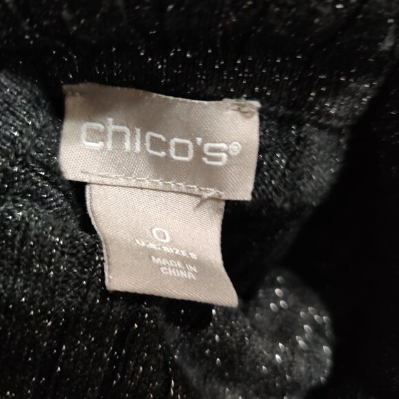 Chicos 0 Small Black Gray Silver Ribbed Metallic Turtleneck Long Sleeve Sweater - Picture 6 of 9